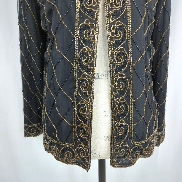 Vintage JMD Beaded Jacket Medium Black Silk Formal - Picture 3 of 8